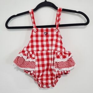 Tommy Hilfiger 12 Month Red Gingham Ruffle Lace Baby Romper